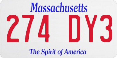 MA license plate 274DY3