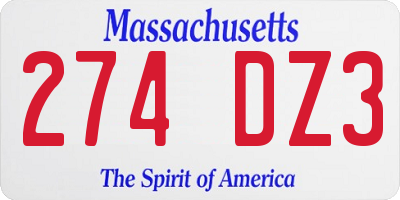 MA license plate 274DZ3