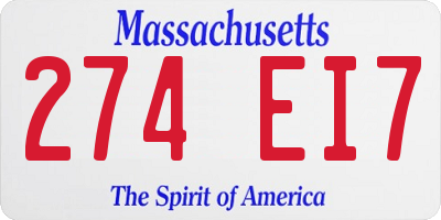 MA license plate 274EI7