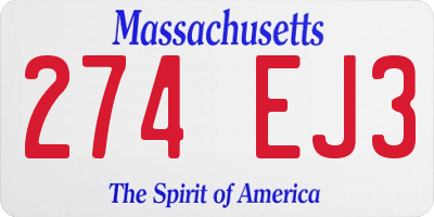 MA license plate 274EJ3