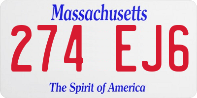 MA license plate 274EJ6