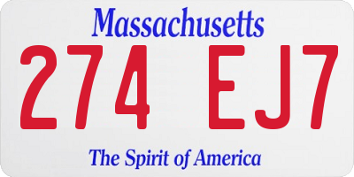 MA license plate 274EJ7
