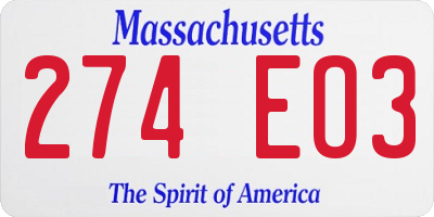MA license plate 274EO3