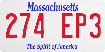 MA license plate 274EP3