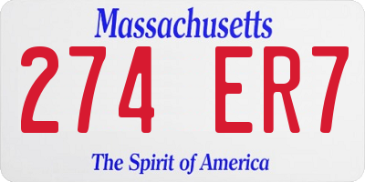 MA license plate 274ER7