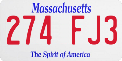 MA license plate 274FJ3