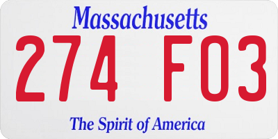 MA license plate 274FO3