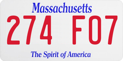MA license plate 274FO7