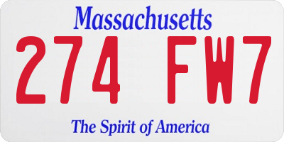 MA license plate 274FW7