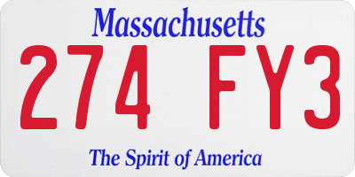 MA license plate 274FY3