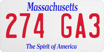 MA license plate 274GA3