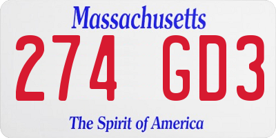 MA license plate 274GD3