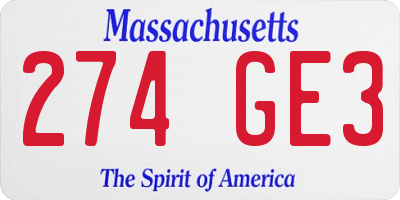 MA license plate 274GE3