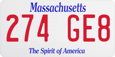 MA license plate 274GE8