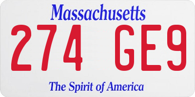 MA license plate 274GE9