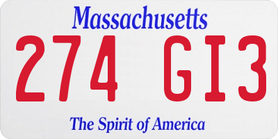 MA license plate 274GI3