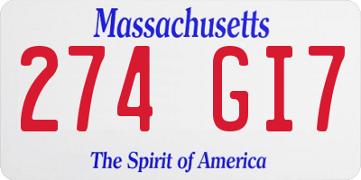 MA license plate 274GI7