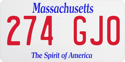 MA license plate 274GJ0