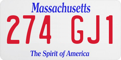 MA license plate 274GJ1