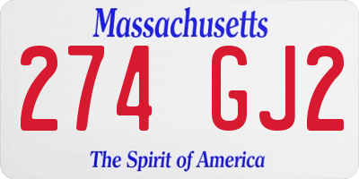 MA license plate 274GJ2