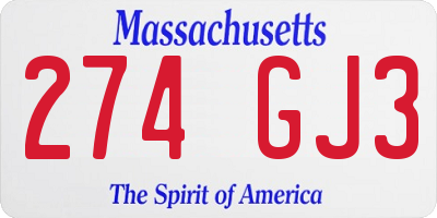 MA license plate 274GJ3