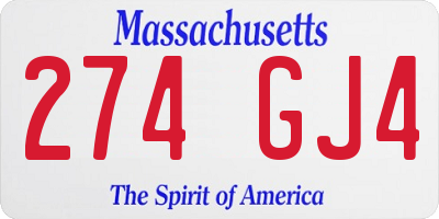 MA license plate 274GJ4
