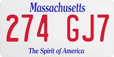 MA license plate 274GJ7