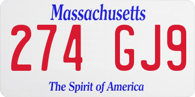 MA license plate 274GJ9