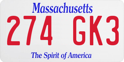 MA license plate 274GK3