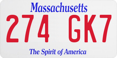 MA license plate 274GK7