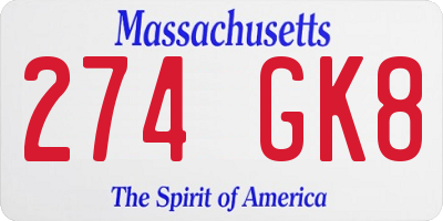 MA license plate 274GK8