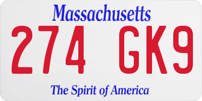 MA license plate 274GK9