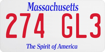 MA license plate 274GL3
