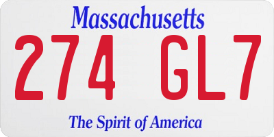 MA license plate 274GL7