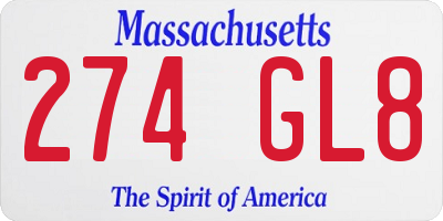 MA license plate 274GL8