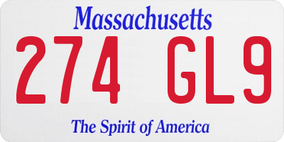 MA license plate 274GL9