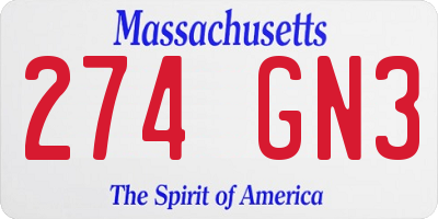 MA license plate 274GN3