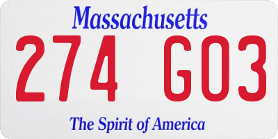 MA license plate 274GO3