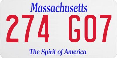 MA license plate 274GO7