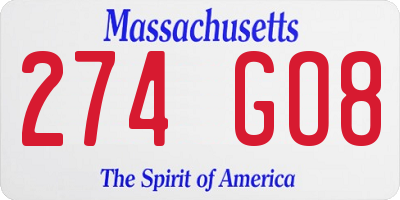 MA license plate 274GO8