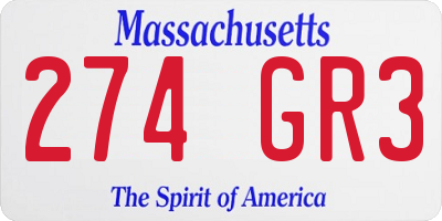 MA license plate 274GR3