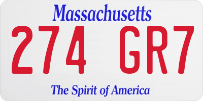 MA license plate 274GR7