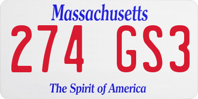 MA license plate 274GS3