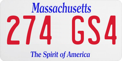 MA license plate 274GS4
