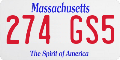 MA license plate 274GS5