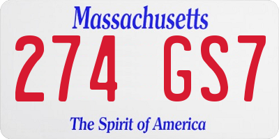 MA license plate 274GS7