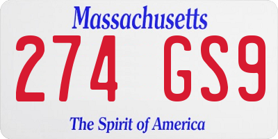 MA license plate 274GS9