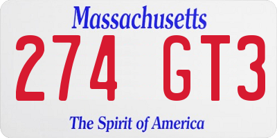 MA license plate 274GT3