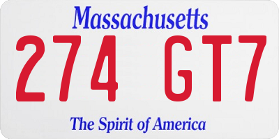 MA license plate 274GT7