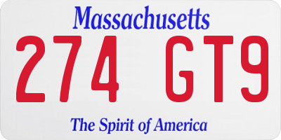 MA license plate 274GT9